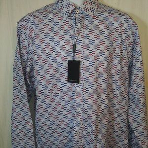 BUGATCHI Shirt Mens Casual Long Sleeve Button up Flip Cuffs sz L MSRP $199